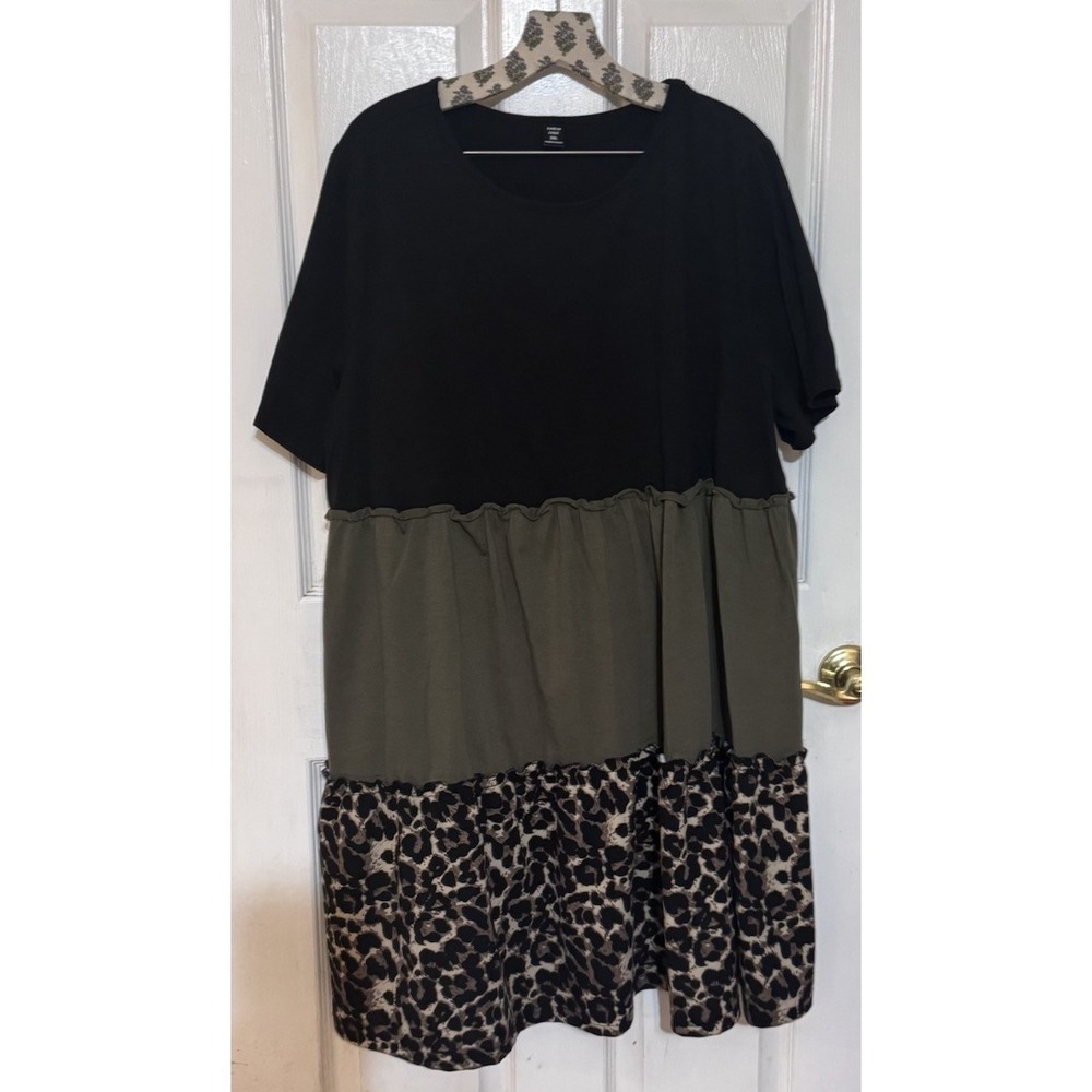 Shein Curve Women Maxi‎ Dress 3XL Leopard Block Frill Trim